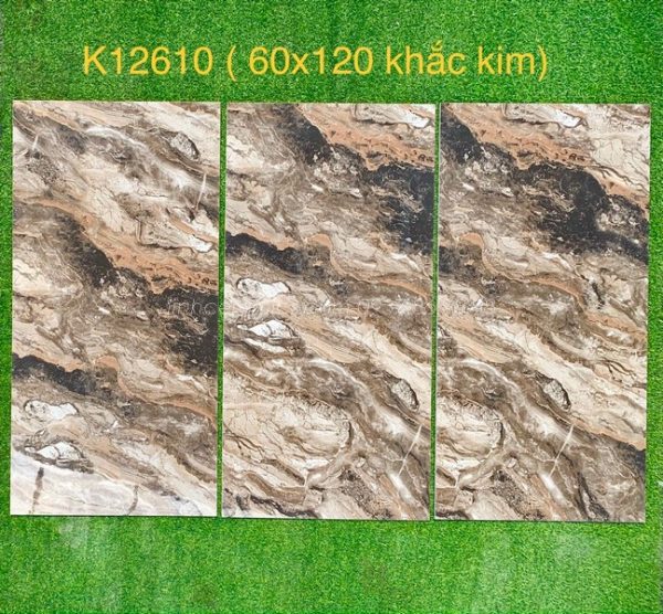 Gạch trung quốc 600x1200 khắc kim vân đá màu nâu