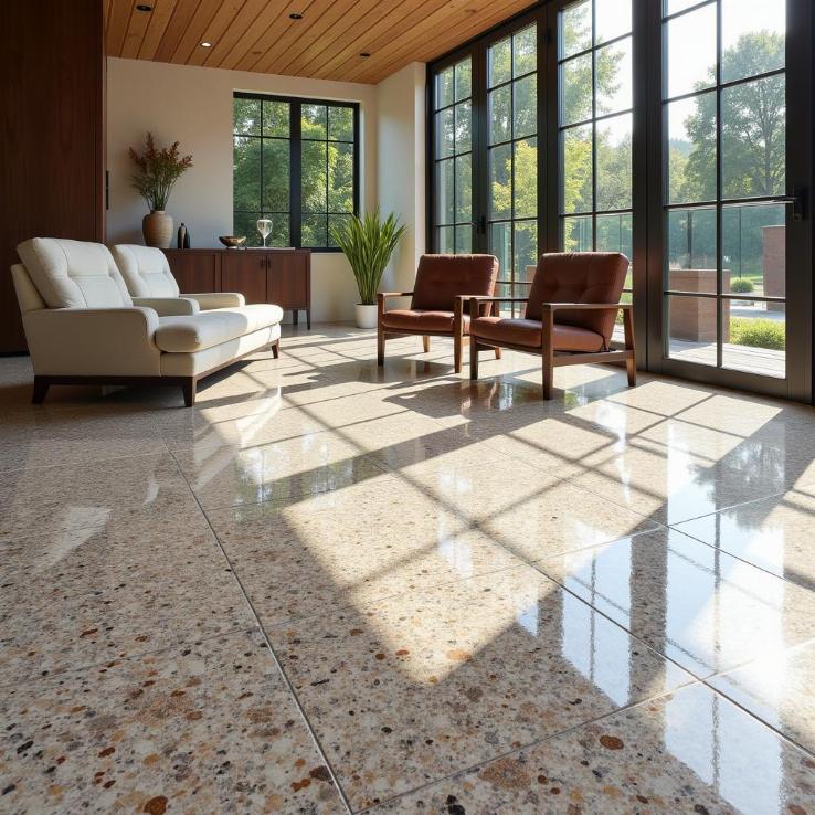 Gạch Terrazzo Texture trong phòng khách hiện đại